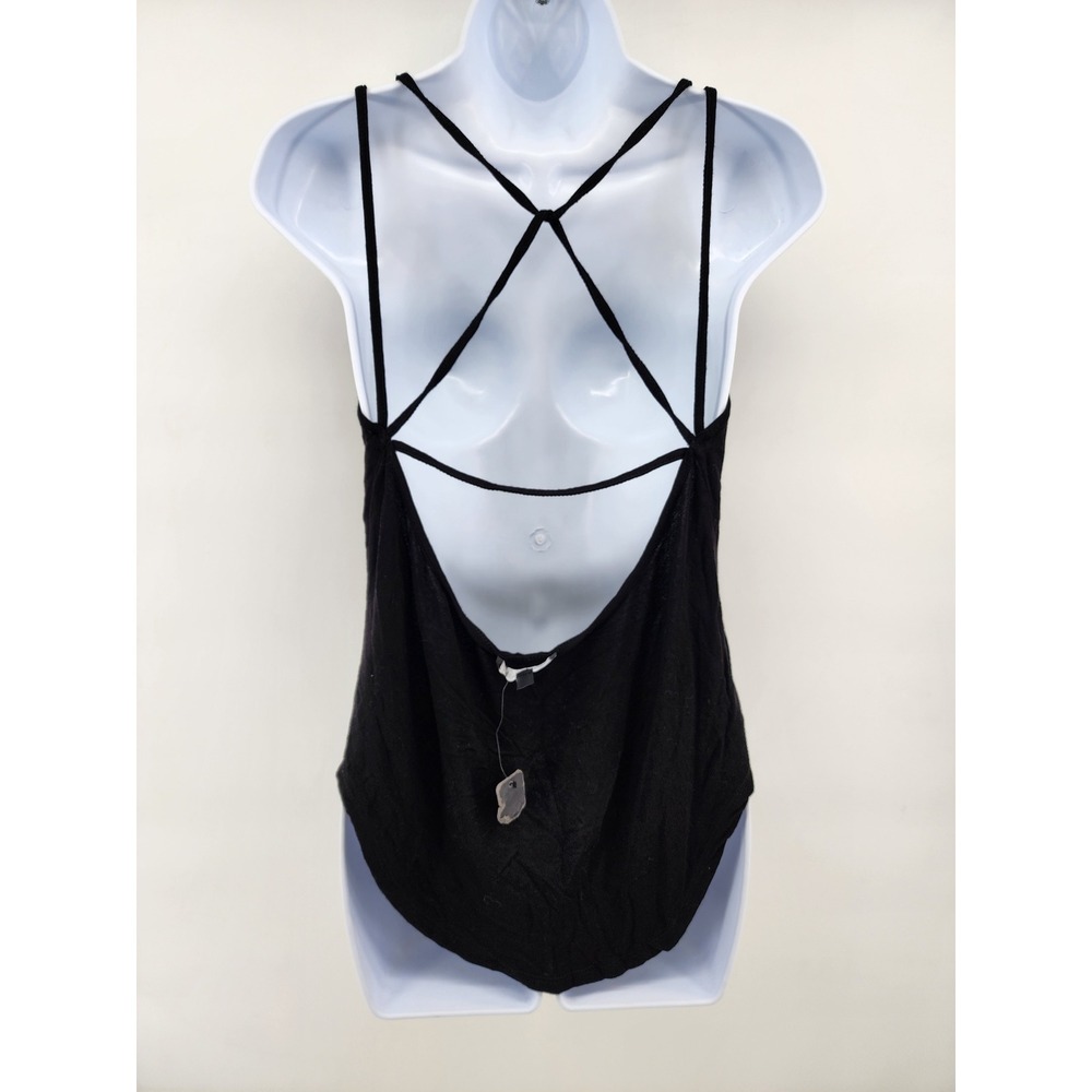Lulus XS Black Strappy Open Back Drape Tank Top‎ Sleeveless Viscose Spandex